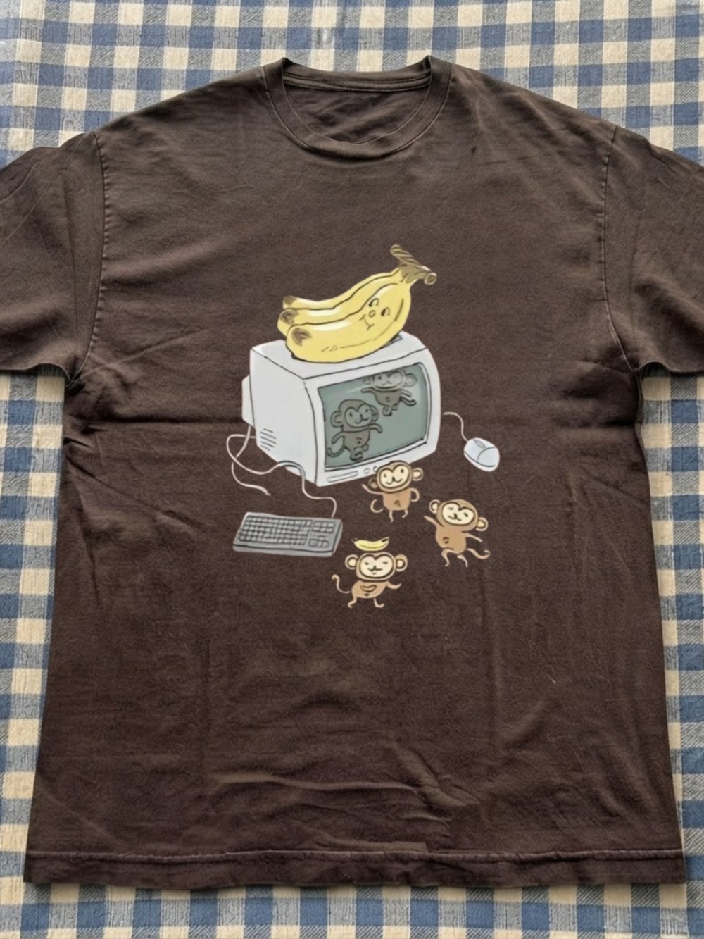 Dark Choco Graphic Tee with Bananas & Monkeys